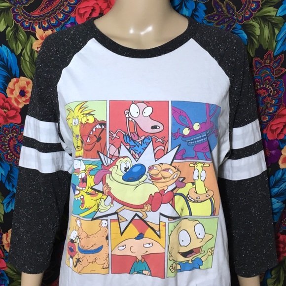 MEN'S NICKTOONS SHIRT NICKELODEON MASHUP MENS SIZE MEDIUM REN STIMPY RUGRATS ETC - Picture 1 of 4